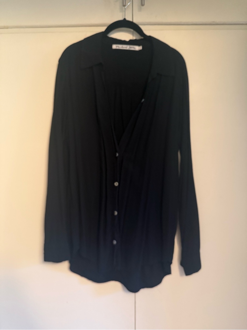 Womens Black Button-Front Lightweight Shirt